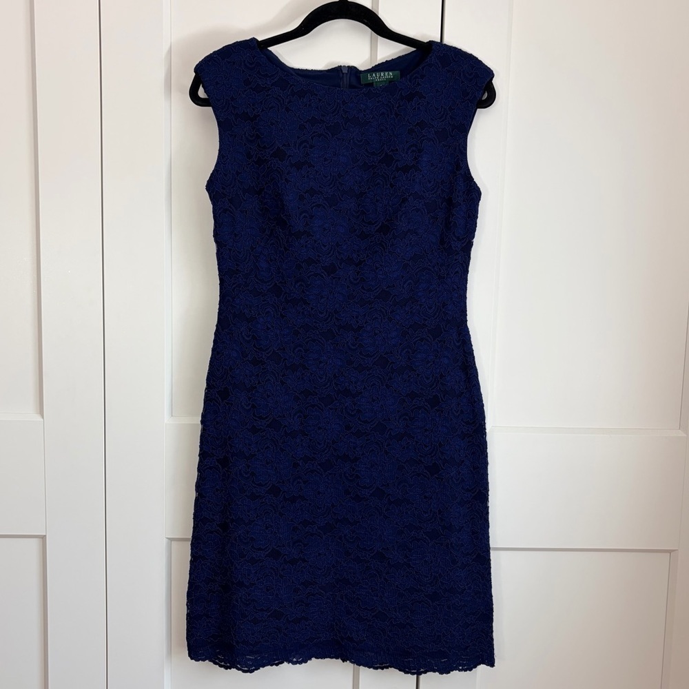 Ralph Lauren Navy Scalloped Lace Cocktail Dress | 4 - Picture 6 of 6